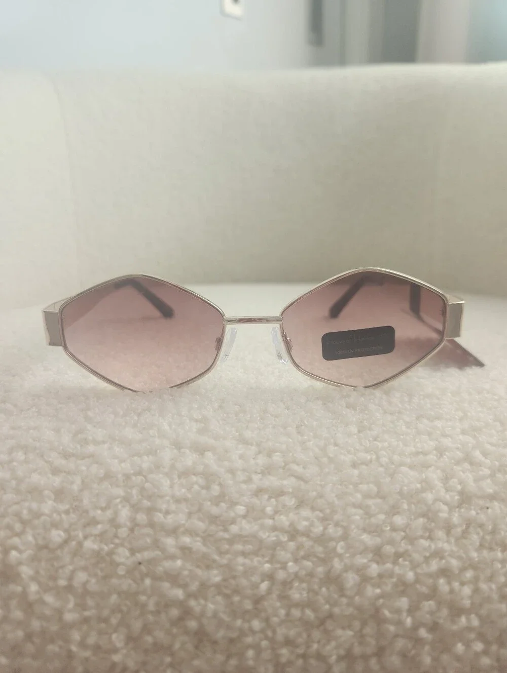 House Of Harlow 1960 Rose Gold Metal Geometric Sunglasses Pink Lenses Y2K